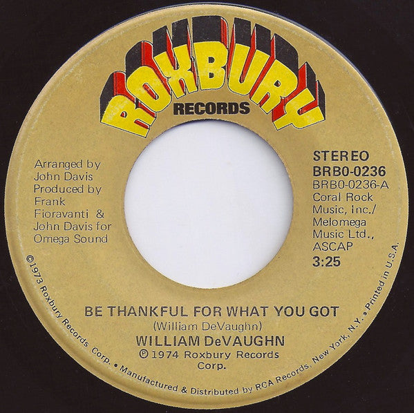 William DeVaughn – Be Thankful For What You Got | 7" 45RPM Vinyl | Tiki Tumbao