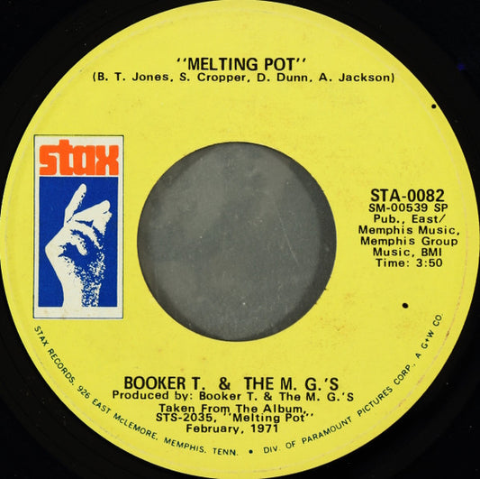 Booker T. & The M.G.'s ‎– Melting Pot / Kinda Easy Like | 7" 45RPM Vinyl | Tiki Tumbao