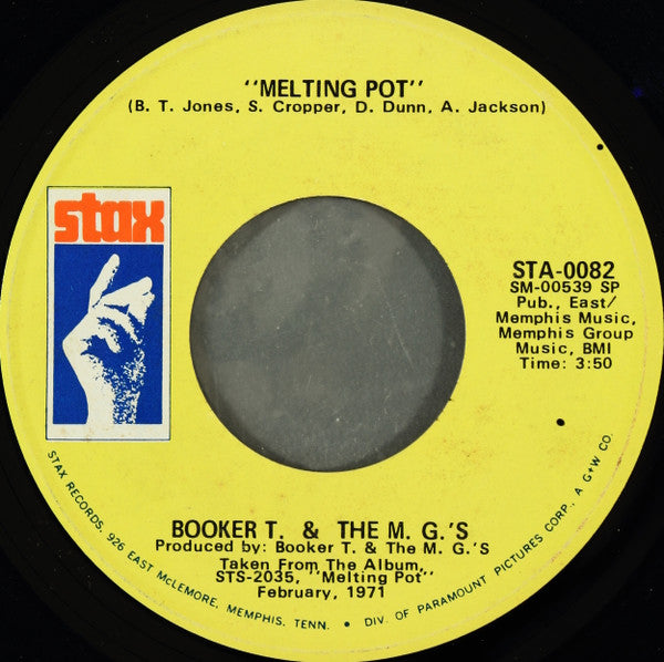 Booker T. & The M.G.'s ‎– Melting Pot / Kinda Easy Like | 7" 45RPM Vinyl | Tiki Tumbao