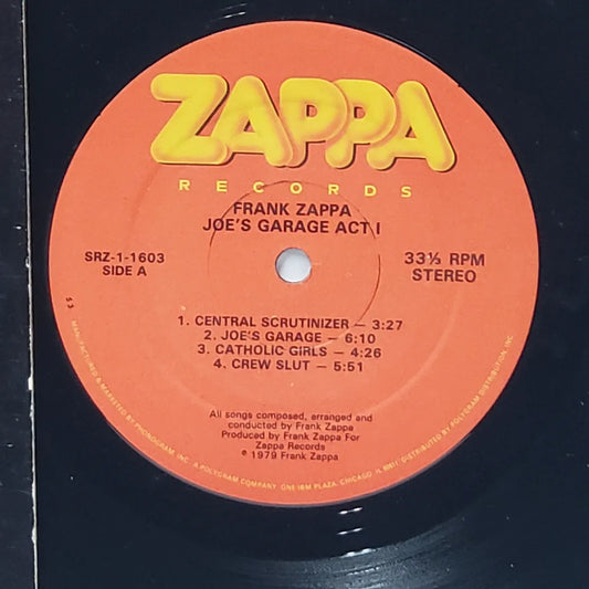 Frank Zappa ‎– Joe's Garage Act I | 12" 33RPM Vinyl | Tiki Tumbao