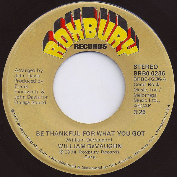 William DeVaughn ‎– Be Thankful For What You Got | 7" 45RPM Vinyl | Tiki Tumbao